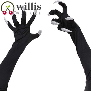 Willis ถุงมือคอสเพลย์ฮาโลวีน เทศกาลตลก ถุงมือแต่งตัว สีดํา เงิน สําหรับผู้หญิง ผี กรงเล็บ แฟนซี อุปกรณ์ประกอบฉาก