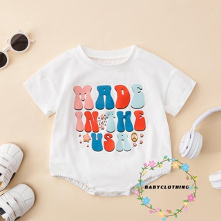 Babyclom- ชุดรอมเปอร์ บอดี้สูท คอกลม แขนสั้น พิมพ์ลายตัวอักษร ฤดูร้อน สําหรับเด็กทารกผู้ชาย ผู้หญิง สําหรับวันประกาศอิสรภาพ