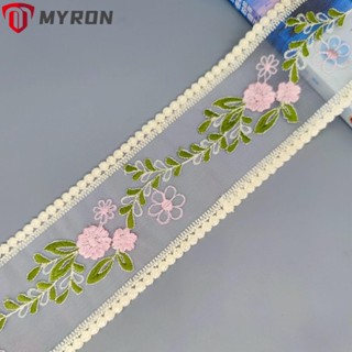 Myron ริบบิ้นลูกไม้ ปักลายดอกไม้ สีชมพู 3 นิ้ว 10 หลา สําหรับเย็บผ้า