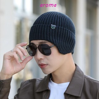 Aroma หมวกถัก กันลม แบบพกพา ลายหน้ายิ้ม ให้ความอบอุ่น สําหรับผู้ชาย