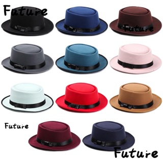 Future Fedora หมวกปีกกว้าง ผ้าวูล สไตล์คาวบอย แฟชั่นฤดูใบไม้ร่วง ฤดูหนาว สําหรับผู้หญิง และผู้ชาย