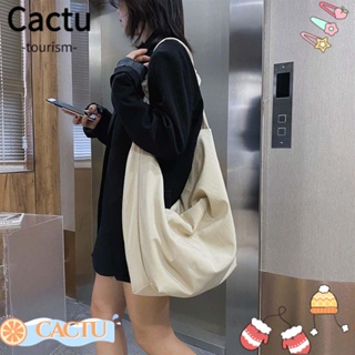 Cactu กระเป๋าสะพายไหล่ กระเป๋าช้อปปิ้ง ผ้าไนล่อน โพลีเอสเตอร์ สีพื้น จุของได้เยอะ สําหรับผู้หญิง