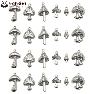 Wonder จี้รูปเห็ดอัลลอย 6 แบบ สีเงิน สําหรับทําเครื่องประดับ ต่างหู DIY 60 ชิ้น