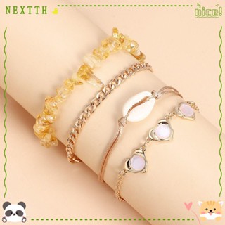 Nextth สร้อยข้อเท้า แฮนด์เมด ลูกปัดสีรุ้ง เครื่องประดับชายหาด โซ่เท้าโบฮีเมียน ของขวัญแฟชั่นที่ขา โซ่ยืดหยุ่น ผู้หญิง