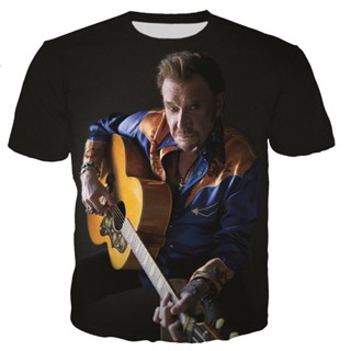 เสื้อยืด พิมพ์ลายนักร้องชื่อดัง Johnny Hallyday