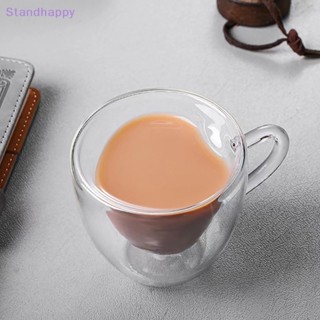 Standhappy ใหม่ แก้วกาแฟใส รูปหัวใจน่ารัก สองชั้น 50 100 260 มล. สําหรับบ้าน ปาร์ตี้ 1 ชิ้น