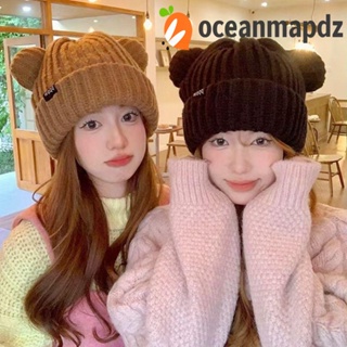 Oceanmapdz หมวกบีนนี่ ผ้าขนสัตว์ถัก แต่งหูแมว ลายหูหมี และหัวกะโหลก เข้ากับทุกการแต่งกาย