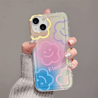 ไล่ระดับสีชมพู ดอกไม้สีฟ้า เคสไอโฟน Compatible for iPhone 11 14 13 12 15 Pro Max 7 8 SE XR 11Pro 14 15 Plus X XS max