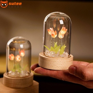 Sutee โคมไฟตั้งโต๊ะ LED รูปดอกทิวลิป ใช้แบตเตอรี่ แฮนด์เมด คุณภาพสูง DIY