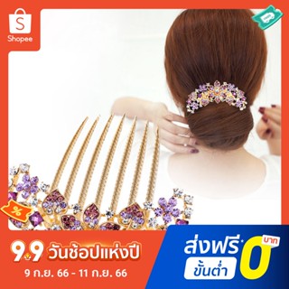 Pota หวีสับผม 7 ซี่ กันลื่น ประดับพลอยเทียม ลายดอกไม้ หลากสี สไตล์เกาหลี