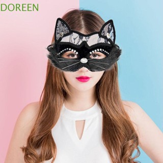 Doreen หน้ากาก ลูกไม้ ลายแมว สีดํา แฟชั่น คริสต์มาส ฮาโลวีน ปาร์ตี้ สําหรับผู้หญิง