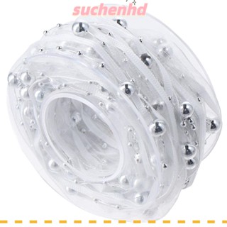 Suchenhd ริบบิ้นลูกปัด ผ้าชีฟอง โพลีเอสเตอร์ สีเงิน 10 เมตร 11 หลา สําหรับงานแต่งงาน