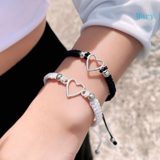 Mary 2 ชิ้น เซต นิยาย คู่รัก สร้อยข้อมือ สีดํา และสีขาว กลวง หัวใจ ทอ สร้อยข้อมือ