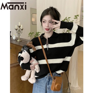 Manxi เสื้อแฟชั่นผู้หญิง เสื้อแขนยาว คลุม ไหมพรม ครอปเสื้อแขนยาว 36Z230908