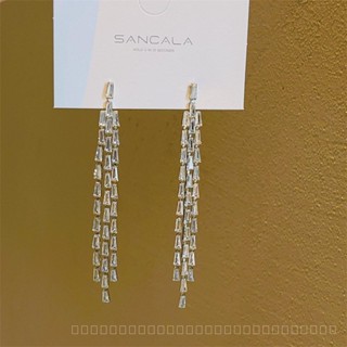 0908YWJD High-Grade T-Shaped Zircon Simple Multiple Long Fringe Personality Long Ear Threads Face Slimming European and American Style Catwalk Ear Rings DBXF