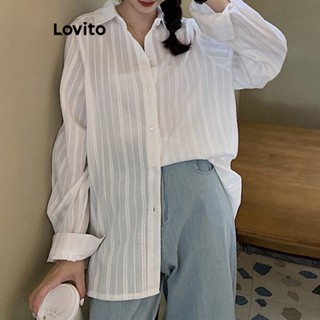 Lovito เสื้อเบลาส์ลําลอง ลายทาง ติดกระดุม สําหรับผู้หญิง LNE24204 (สีขาว)