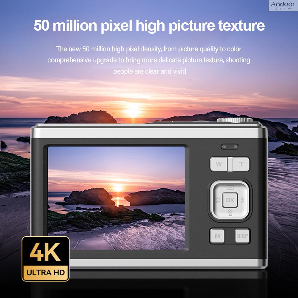 Mua-andoer กล้องดิจิทัล 2.88 นิ้ว แบบพกพา 50MP 4K Ultra HD ซูม 16X โฟกัสอัตโนมัติ ตั้งเวลาได้เอง กันสั่น พร้อมแบตเตอรี่ 2 ชิ้น เมมโมรี่การ์ด 32GB ของขวัญสําหรับเด็ก