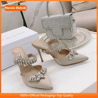 [8/10cm]MBHighHeelSlippersLeisureStilettoPointedChampagneSilkSheepskinCrystalDiamondItalyLeatherSoleBanquetDailySexyTemperamentWomensShoesJHXPTSTJ