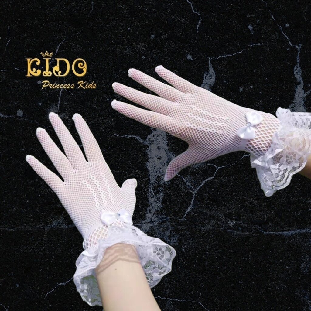 Kidoprincesskids ถุงมือเด็ก (ร้านอยู่รัชดา)ถุงมือออกงานเด็ก GS4 สีขาว แบบตาข่ายสั้นมีระบายลูกไม้ที่ข้อมือ