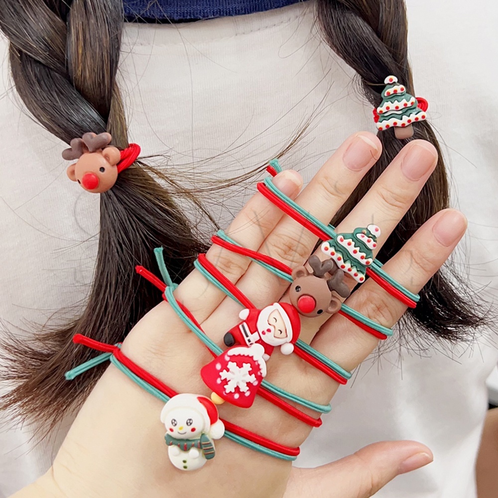 ยางรัดผม แบบยืดหยุ่น ไร้รอยต่อ ลายการ์ตูนคริสต์มาส ซานตาคลอส น่ารัก หรูหรา เหมาะกับของขวัญ สําหรับผู้หญิง