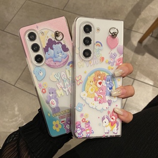 เคสโทรศัพท์มือถือ แบบแข็ง ลายการ์ตูนหมีสายรุ้งน่ารัก พร้อมจี้ สําหรับ Samsung Galaxy Z Fold Z Fold 4 Z Fold 3