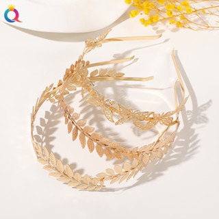 Spot second hair# Qiyue cross-border metal leaf headband European and American popular bridal headband Golden Leaf hairpin headdress 8cc