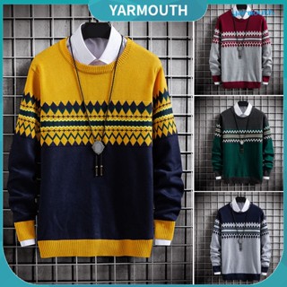 Yyr-- เสื้อกันหนาว คอกลม ผ้าถัก เข้ารูป สีตัดกัน สไตล์สตรีท เหมาะกับฤดูใบไม้ร่วง ฤดูหนาว สําหรับผู้ชาย