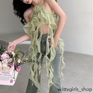 Wittygirls_shop |เสื้อกล้ามแขนกุด ลายดอกไม้ ขนาดเล็ก แฟชั่นฤดูร้อน สําหรับผู้หญิง