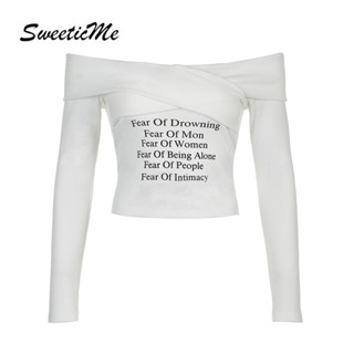 Sweeticme เสื้อยืดแขนยาว เปิดไหล่ เข้ารูป เซ็กซี่ เข้ากับทุกการแต่งกาย แฟชั่นสําหรับสตรี 2023