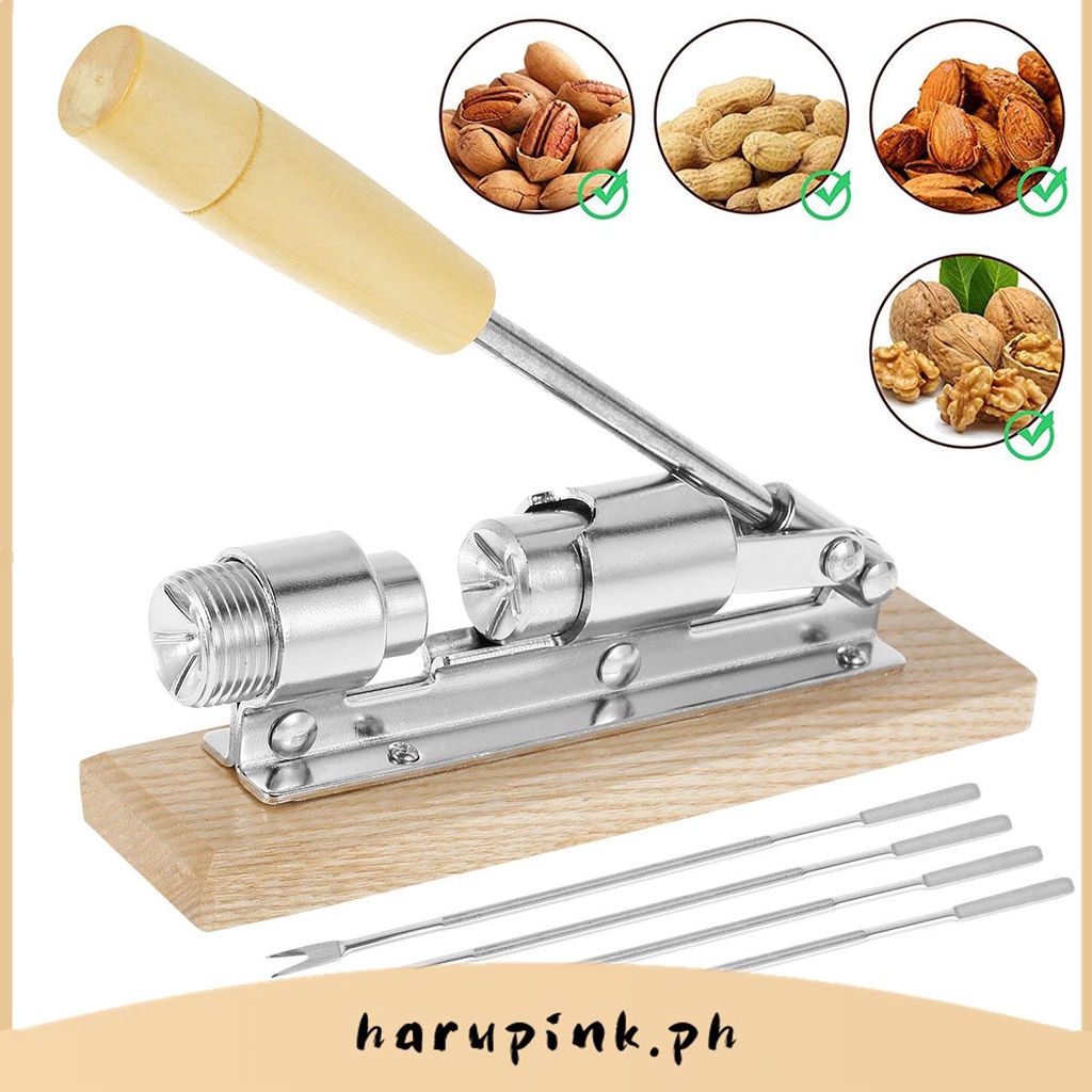 Pecan Nut Cracker เครื่องมือสําหรับการแตกร้าวง่าย Heavy Duty Nut Sheller ที่จับฐานไม้ปรับ Nut Cracke
