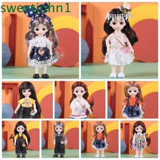 Sweetjohn ตุ๊กตา BJD ข้อต่อขยับได้ 13 ข้อต่อ พร้อมเสื้อผ้า บานพับตาจําลอง 1/12 BJD PVC ข้อต่อถอดได้ ของเล่นสําหรับเด็ก