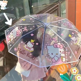 Sanrio ร่มพับอัตโนมัติ ลายการ์ตูน Kuromi Cinnamoroll น่ารัก แบบพกพา สําหรับนักเรียน