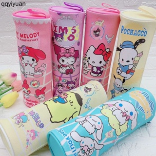 Qyiyu Sanrio Kuromi กระเป๋าดินสอ หนัง PU ลาย Hello Kitty Cinnamoroll My Melody Pom Pom Purin Pochacco น่ารัก มีซิป เครื่องเขียน โรงเรียน เด็ก กระเป๋าดินสอ กระเป๋าแต่งหน้า