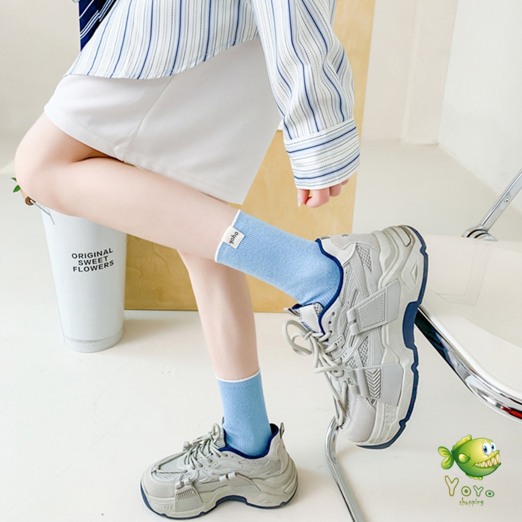 YOYO ถุงเท้าผ้าฝ้าย Yoho ใส่สบาย งเท้าข้อกลาง socks