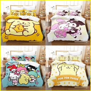 Yb3 Kuromi Pompom Purin 3in1 ชุดเครื่องนอน ผ้าปูที่นอน ผ้าห่ม ซักทําความสะอาดได้ สําหรับหอพัก BY3