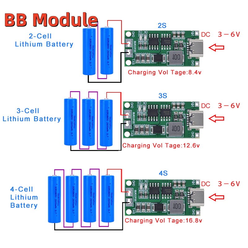 (5PCS) Multi-Cell 2S 3S 4S Type-C ถึง 8.4V 12.6V 16.8V Step-Up Boost LiPo Polymer Li-Ion Charger 7.4V 11.1V 14.8V 18650 แบตเตอรี่ลิเธียม