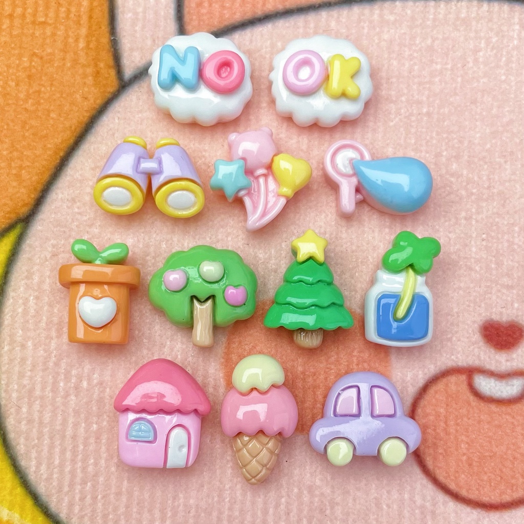10 ชิ้น / เซต ต้นไม้น่ารัก บ้าน รถยนต์ เรซิน ด้านหลังแบน เคสโทรศัพท์ ถ้วยน้ํา วัสดุตกแต่ง DIY กิ๊บติดผม อุปกรณ์เครื่องประดับ