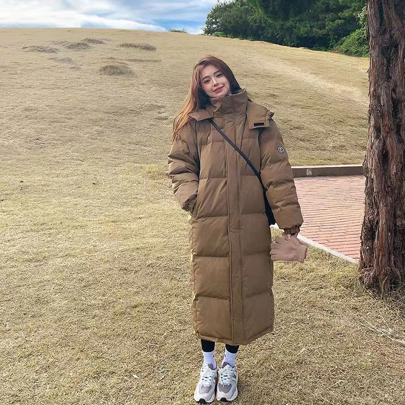 เสื้อโค้ทยาว ผ้าฝ้าย แบบหนา ทรงตรง ทรงหลวม สีพื้น แฟชั่นฤดูใบไม้ร่วง และฤดูหนาว สําหรับสตรี