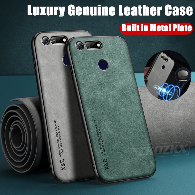 เคสหนังแกะแท้ แบบบาง พร้อมแผ่นโลหะในตัว สําหรับ Hauwei Honor View 20 PCT-L29