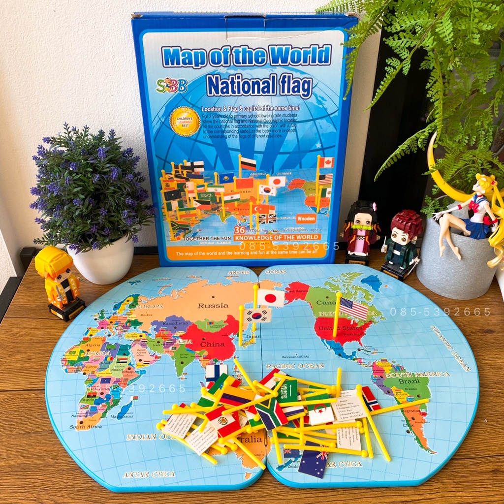 MooShi - แผนที่โลก พร้อมธงปักนานาชาติ งานไม้ 🌏 Map of the World National Flag