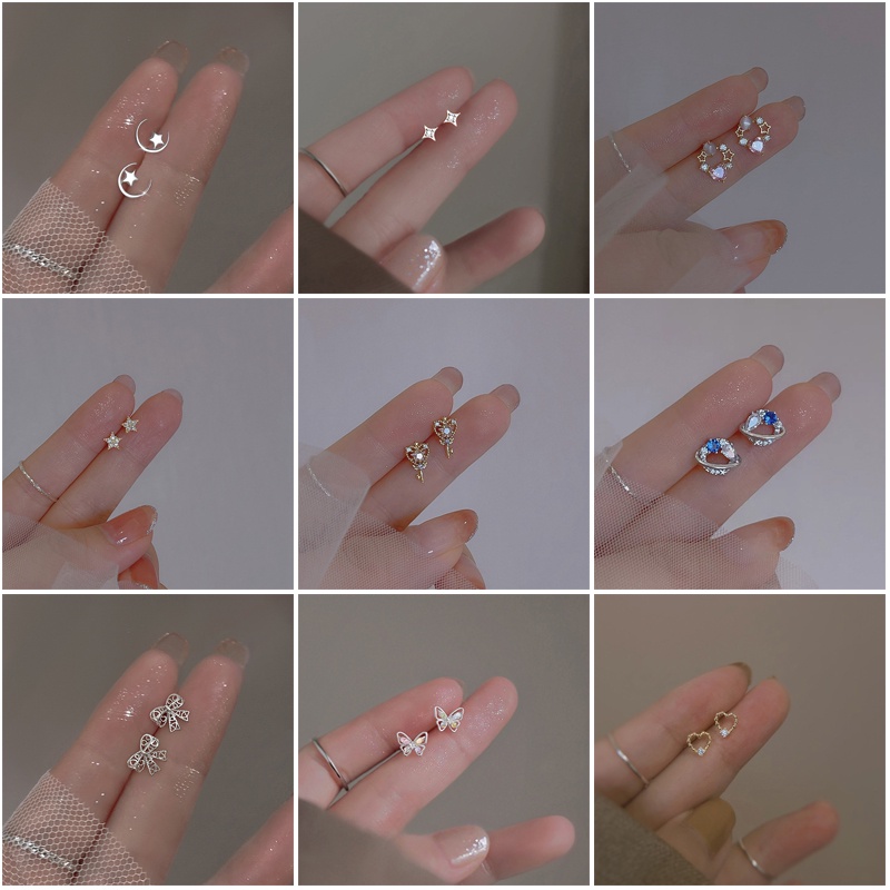 ใหม่ ชุดเครื่องประดับ ต่างหูเพทาย รูปดาว ขนาดเล็ก กันแพ้ สําหรับผู้หญิง