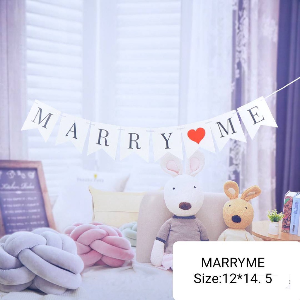 ป้ายเซอร์ไพรส์ ขอแต่งงาน MARRY ME ป้ายธง LOVE ใช้ตกเเต่งเพิ่มสีสันสุดโรเเมนติกในคืนพิเศษ