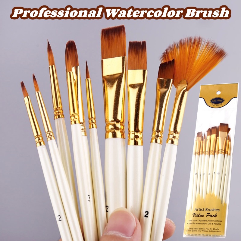 10 ชิ้น / เซต ด้ามไม้ แปรงทาสี ศิลปิน ไนล่อน ผม แปรงสีน้ํา มืออาชีพ อะคริลิค แปรงทาสี อุปกรณ์ศิลปะ