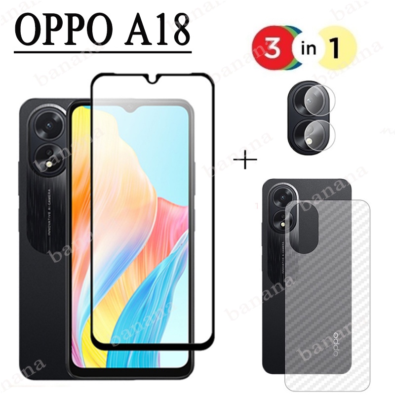 3 in 1 ฟิล์มกระจกนิรภัยกันรอยหน้าจอ กันรอยเลนส์กล้อง แบบเต็มจอ สําหรับ OPPO A18 A38 A58 A78 A98 5G A18 A17 A17k A16 A16k A15 A15s Reno 10 Pro+ 8T 5G