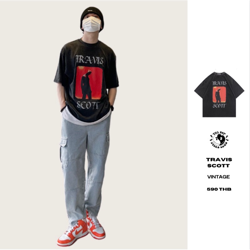 พิมพ์ลาย THEBOY-TRAVIS SCOT VINTAGE เสื้อยืดโอเวอร์ไซส์