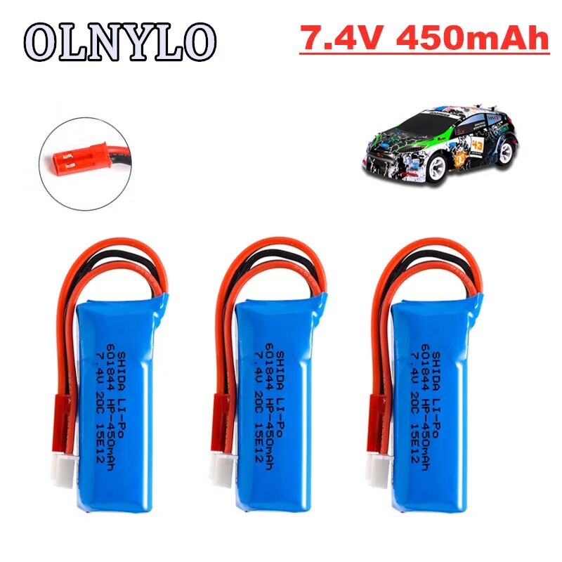 Original 7.4V 450MAh 20C LiPo Battery for Wltoys K969 K979 K989 K999 P929 P939 RC Car Parts 2S 7.4V 