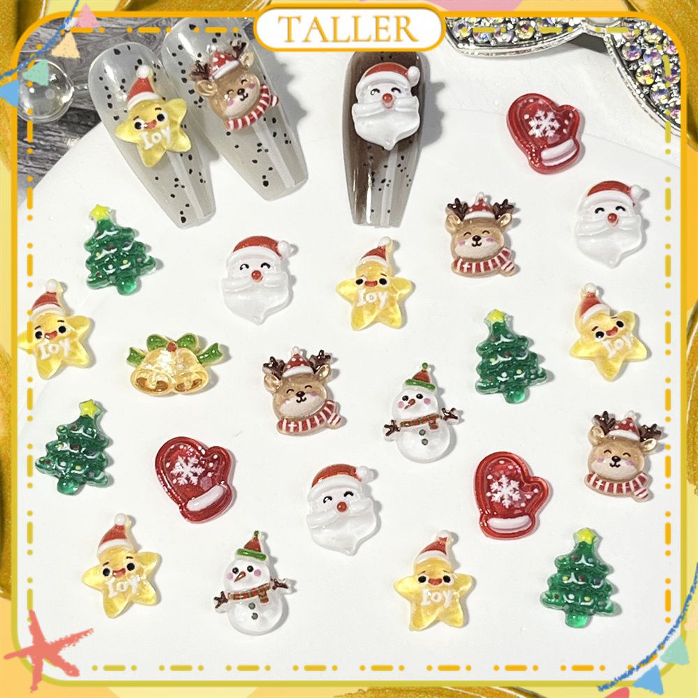 Ready Stcok 20 ชิ้นเล็บเครื่องประดับคริสต์มาส Elk Snowman Bell Santa น้ำแข็งโปร่งใสสามมิติเรซิ่นตกแต่งเล็บเครื่องมือแต่งเล็บสำหรับร้านเล็บสูง