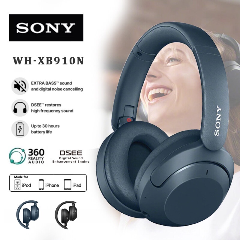 Sony WH-XB910N Wireless Headphones Bluetooth Headset หูฟังบลูทูธ หูฟังแบบไร้สาย หูฟังครอบหู บลูทูธ มีไมค์ในตัว เชื่อมแบบ