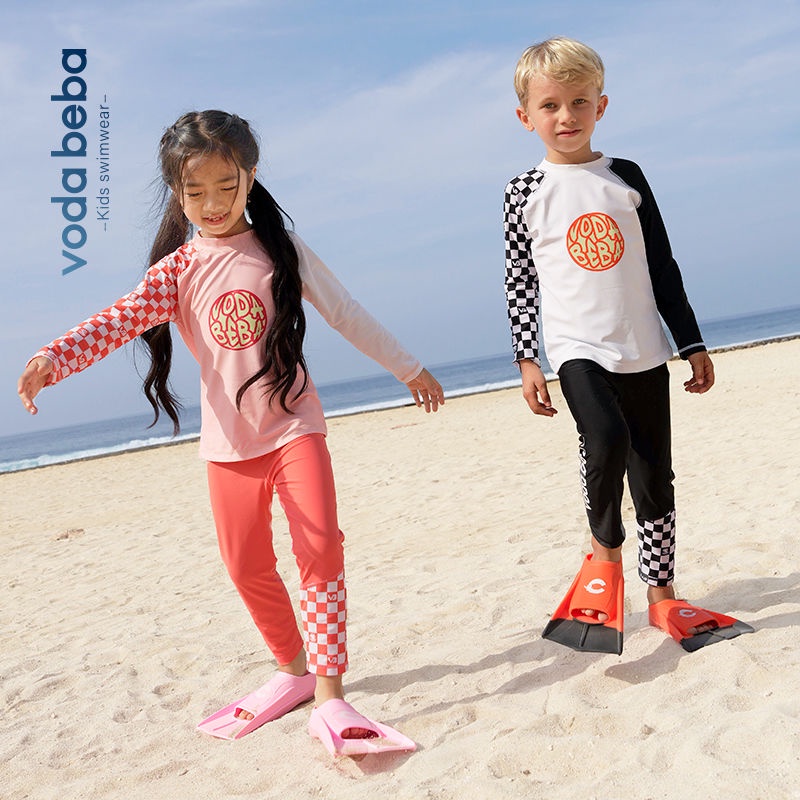 VODA BEBA ชุดว่ายน้ำเด็กชาย หญิง แขนยาวกันยูวี พร้อมกางเกงขายาว(3-12ขวบ)
