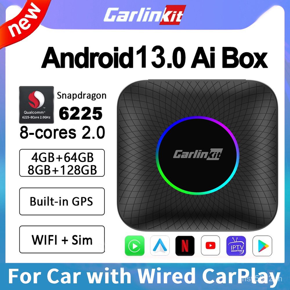 Carlinkit CarPlay AI wireless TV box Android 13 8 128GB QCM 8-core 6225 Android Auto YouTube Netflix IPTV 4G LTE